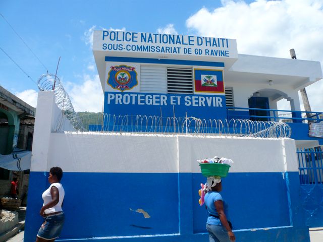 Newly refurbished police station.  We're working for calm to return
